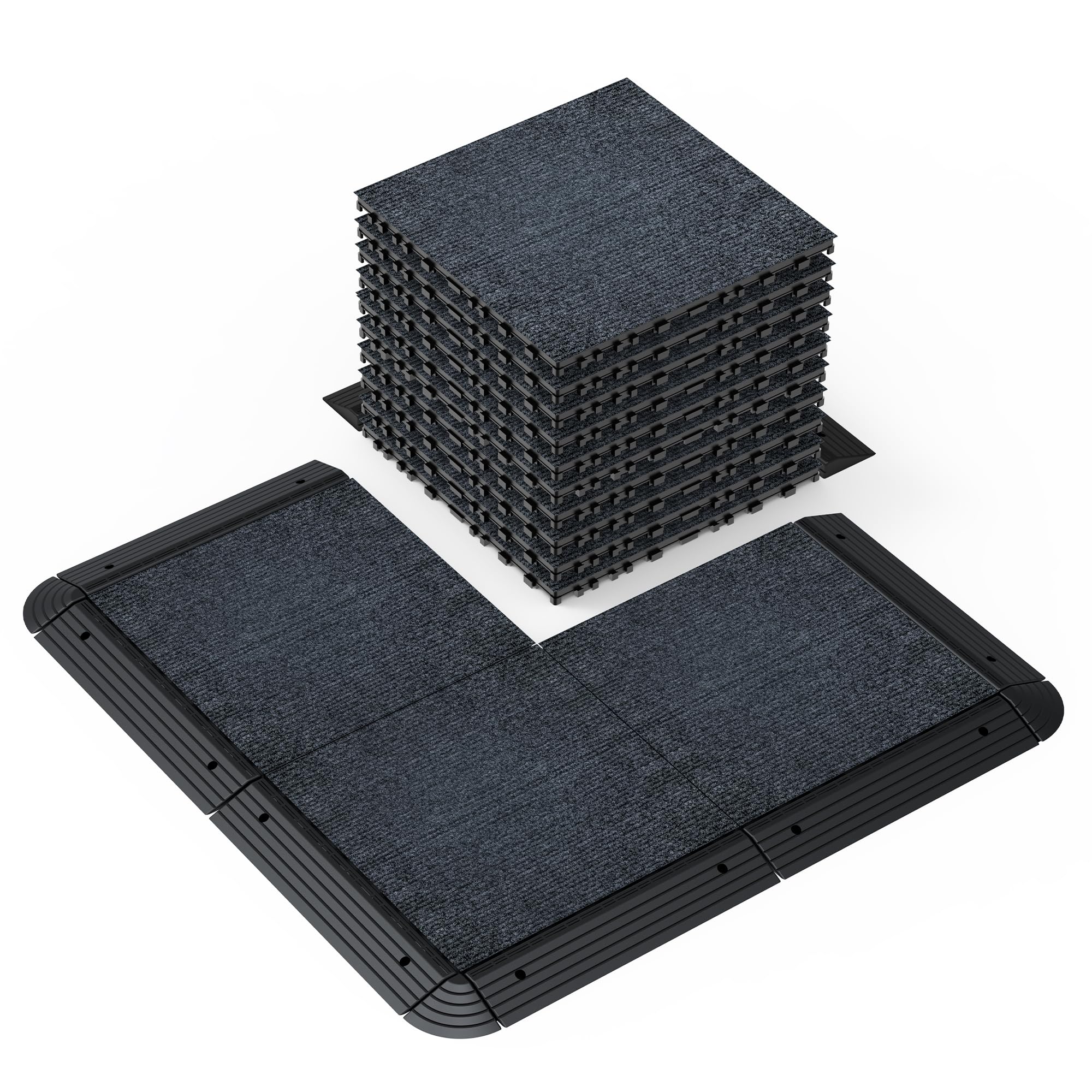 36er Set Teppich-Klickfliesen 30x30 cm, Interlocking Carpet Floor Tiles für Büro, Wohnzimmer, Balkon & Innenbereiche, Anti-Rutsch & Bodenschonend, schnelle DIY-Verlegung, Grau