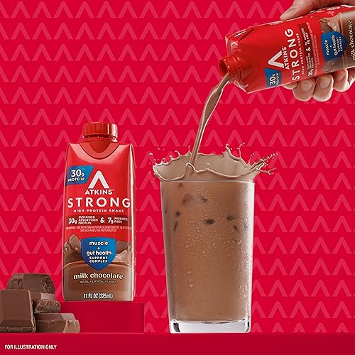 Miniatura 6 de Atkins Batido fuerte de alto contenido en proteínas, chocolate con leche, 1.06 oz de proteína, 0.18 onzas de fibra prebiótica, complejo de apoyo