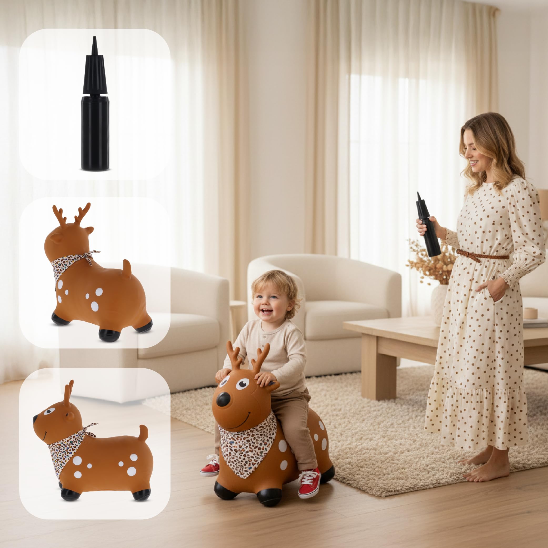Saltador Hinchable Para Niños Hasta 45 Kg – Poni Marrón Sin BPA, Incluye Bomba, Ideal De 1 Año En Adelante