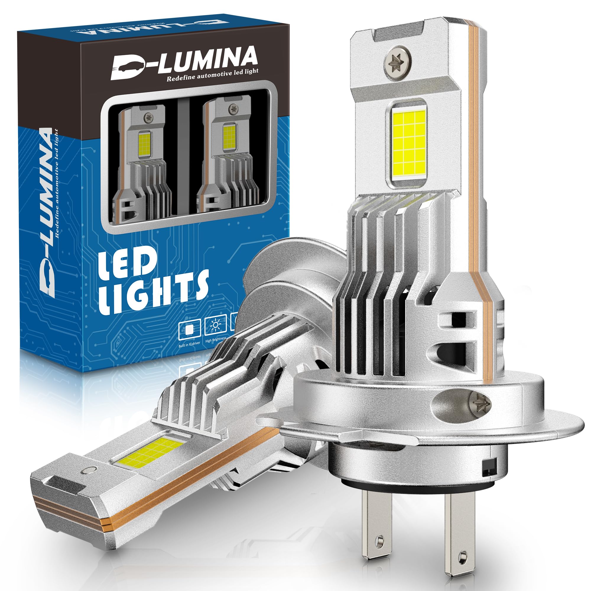 D-Lumina H7 żarówka LED Do Reflektorów Canbus, 100W, 16000LM, 6500K, 400% Jasności, Zamiennik Halogenu 1:1, Podłącz i Używaj, 2 sztuki