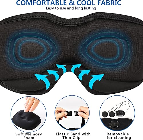 Miniatura 2 de Máscara de sueño Bluetooth, auriculares inalámbricos para dormir, máscara de ojos Bluetooth para dormir de lado, auriculares ajustables 3D para