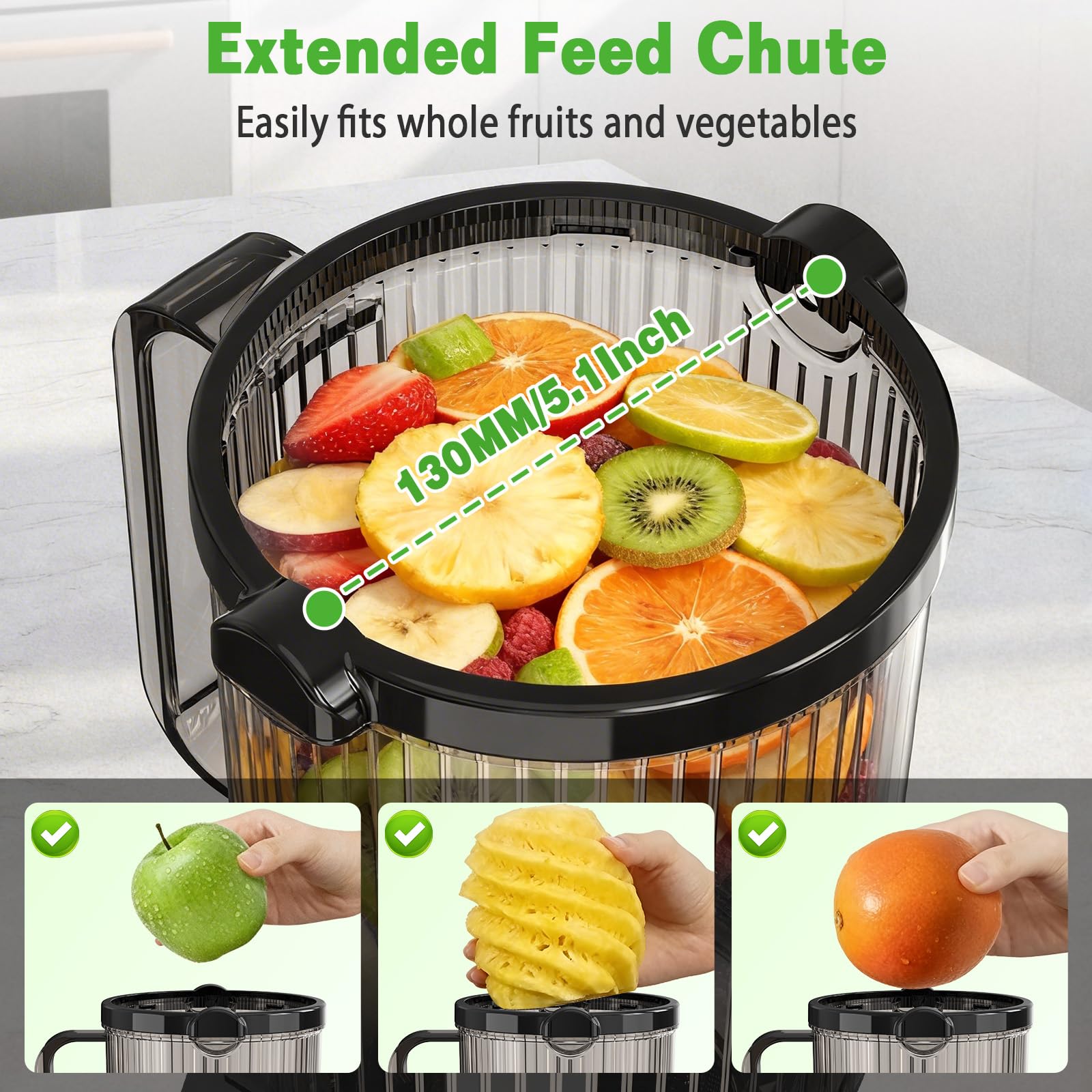 Estrattore Frutta e Verdura, 130MM 250W Centrifuga Frutta e Verdura, 1L Estrattore di Succo a Freddo Juicer Machine Ideale per Famiglia e Colazione, Facile da Pulire, Senza BPA, Nero