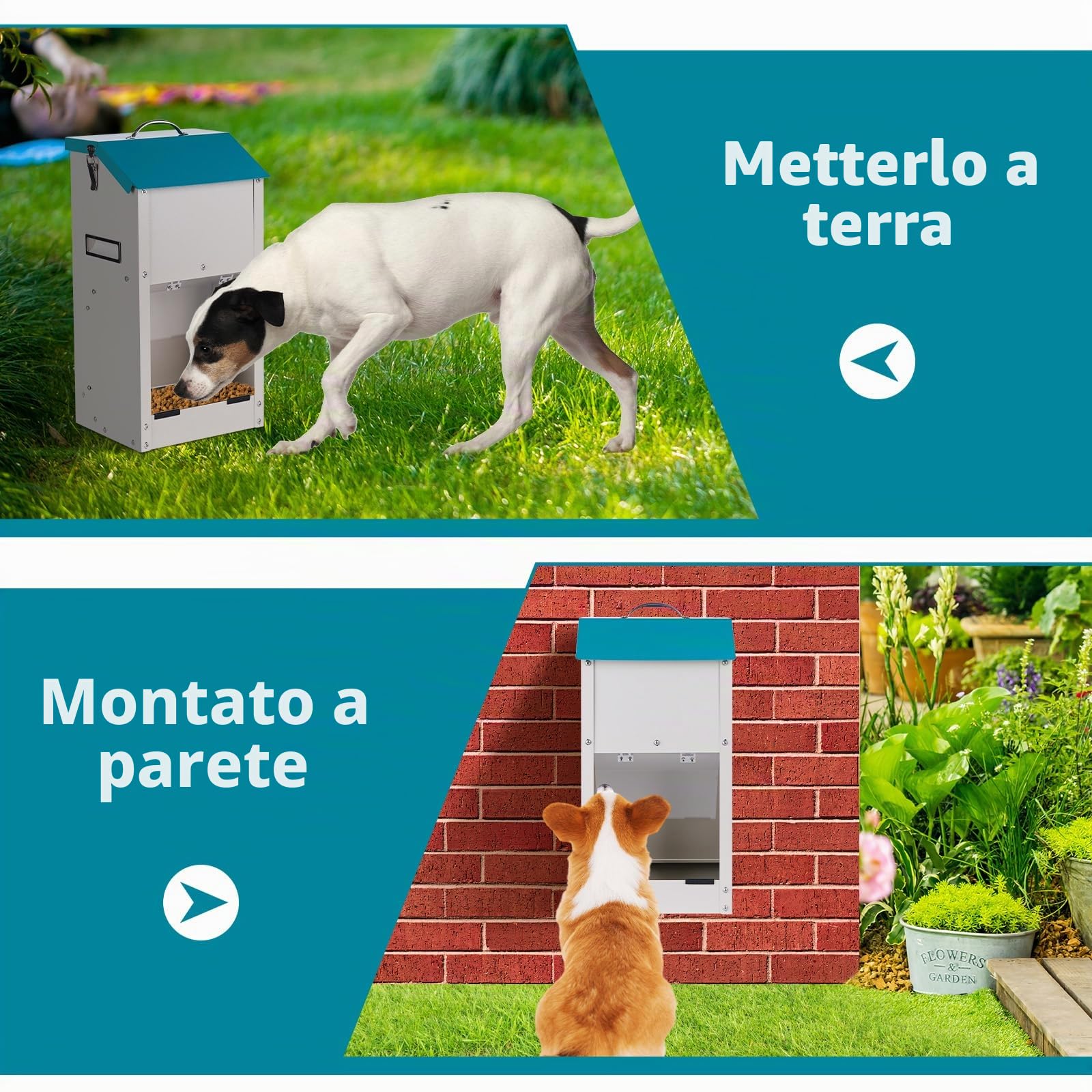 Alimentatore a Gravità Zincato per Cani, Distributore di Cibo per Cani Di Razza, Alimentatore di Cibo a Gravità per Animali Domestici All'Aperto da 7,5 Libbre