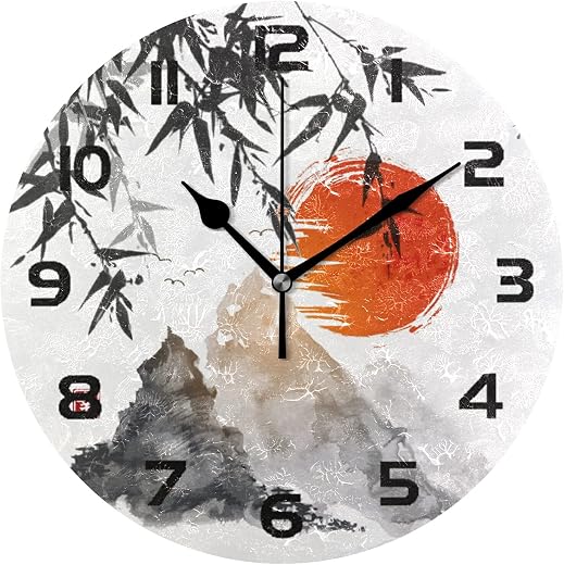 Japanese Art Painting Wall Clock Silent Non Ticking,Asian Red Sun 9 . 5 Inch Round Wall Clock Battery Japanese Art Painting Wall Clock Silent Non-Ticking,Asian Red Sun 9.5 Inch Round Wall Clock Battery Operated Clock Decor for Home Wall Bathroom Kitchen Bedroom Living Room Office Classroom Patio