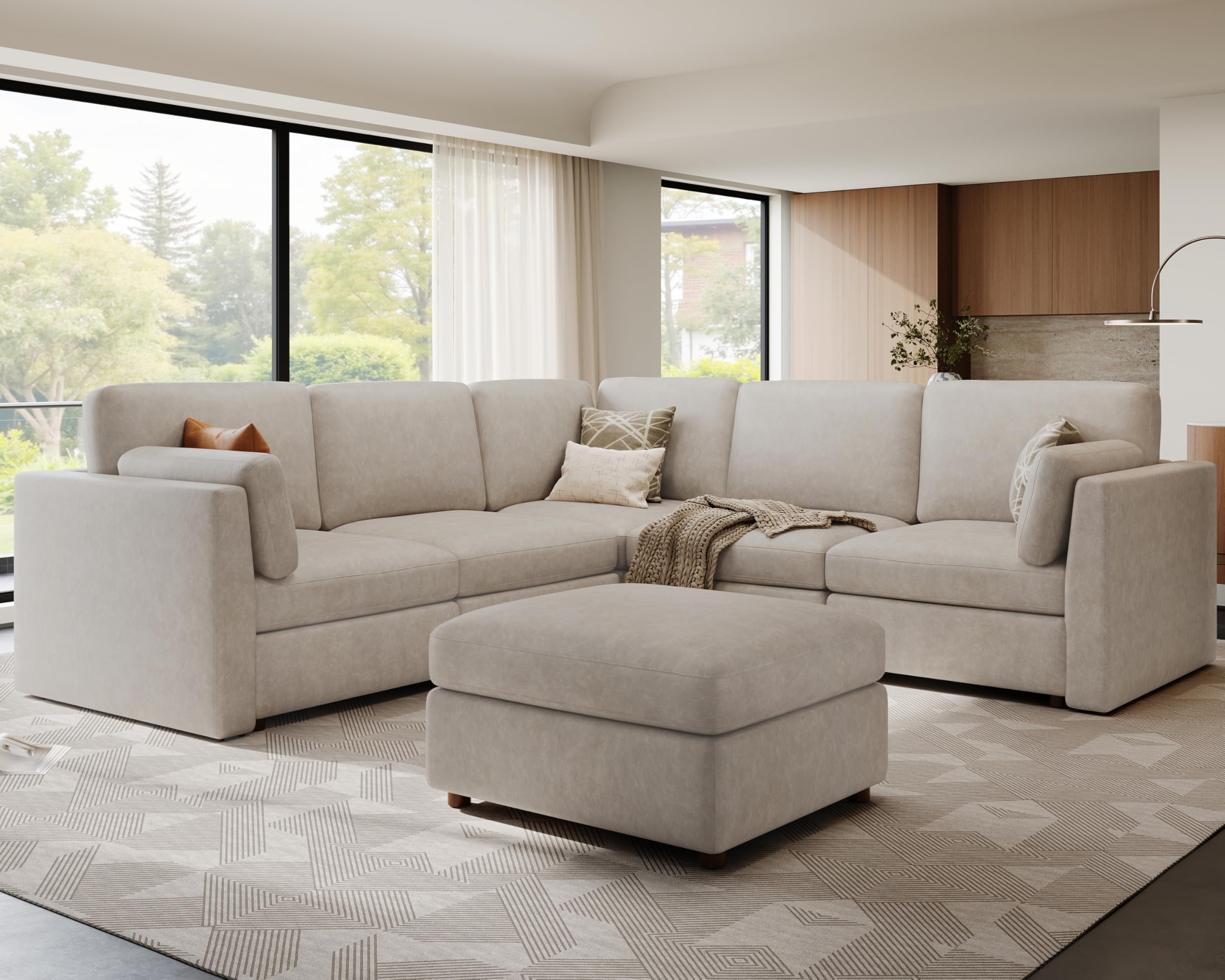 Kalafini Faux Leather Modular Sectional Sofa in Beige