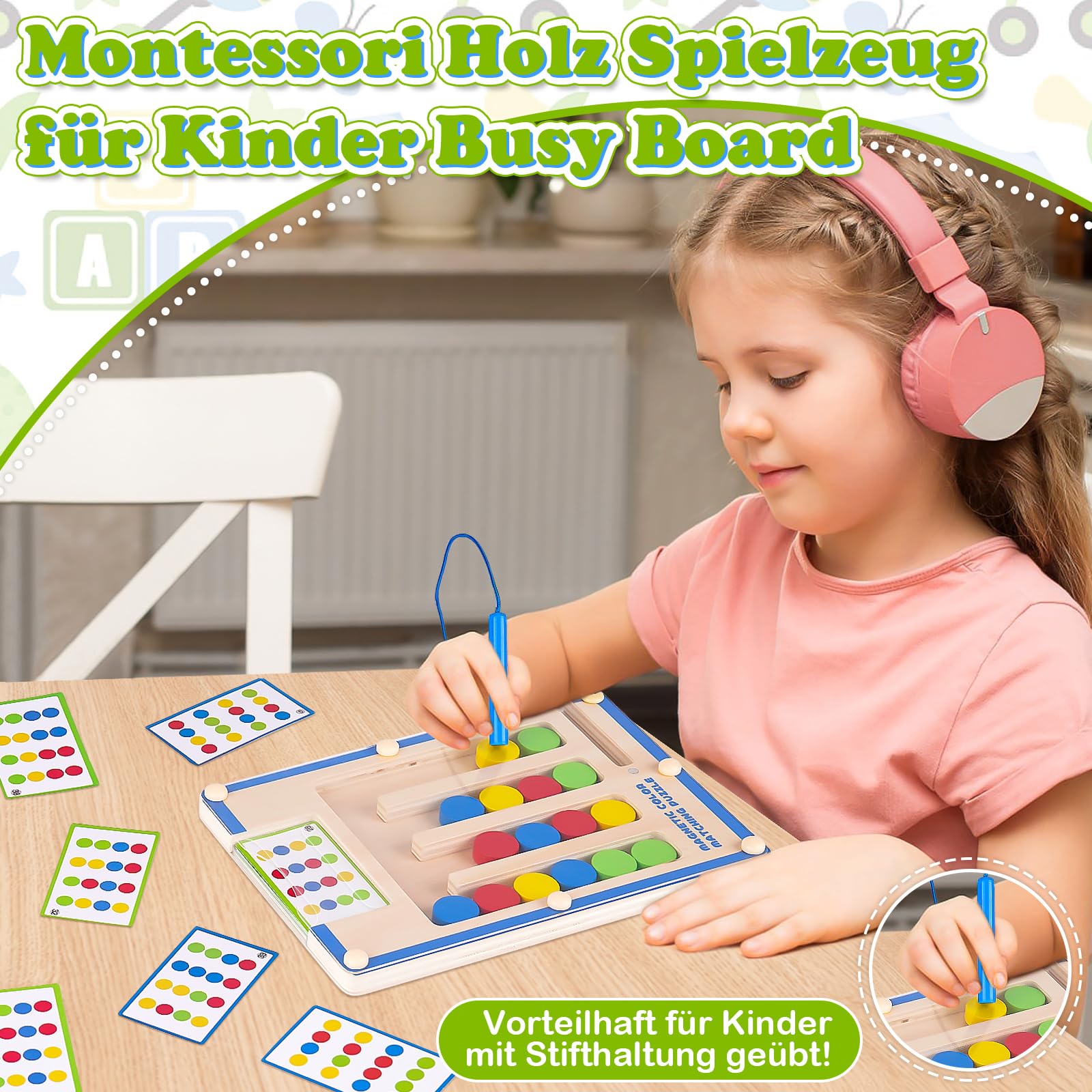TMGOT Montessori Activity Board drewniana zabawka magnetyczna do nauki kolorów dla chłopców i dziewczynek - zabawny prezent