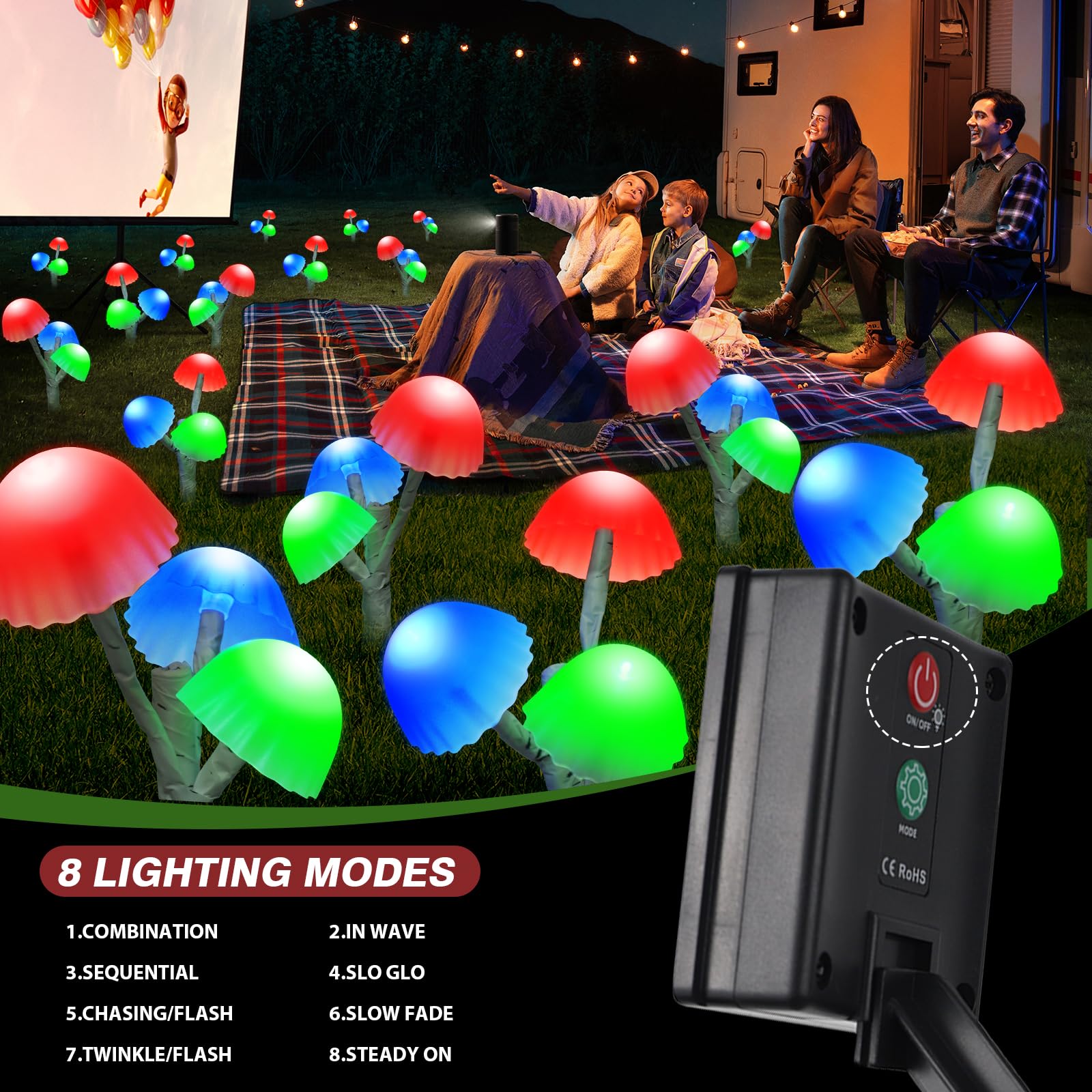 BeHiller Solar-Pilz-Lichter für den Außenbereich für Rasendekorationen, 6 Stück, 18 LEDs, 8 Beleuchtungsmodi, mehrfarbig, Pilze, Hofdekoration für Mutter, Geschenk, Solar-Gartenleuchten für Hinterhof