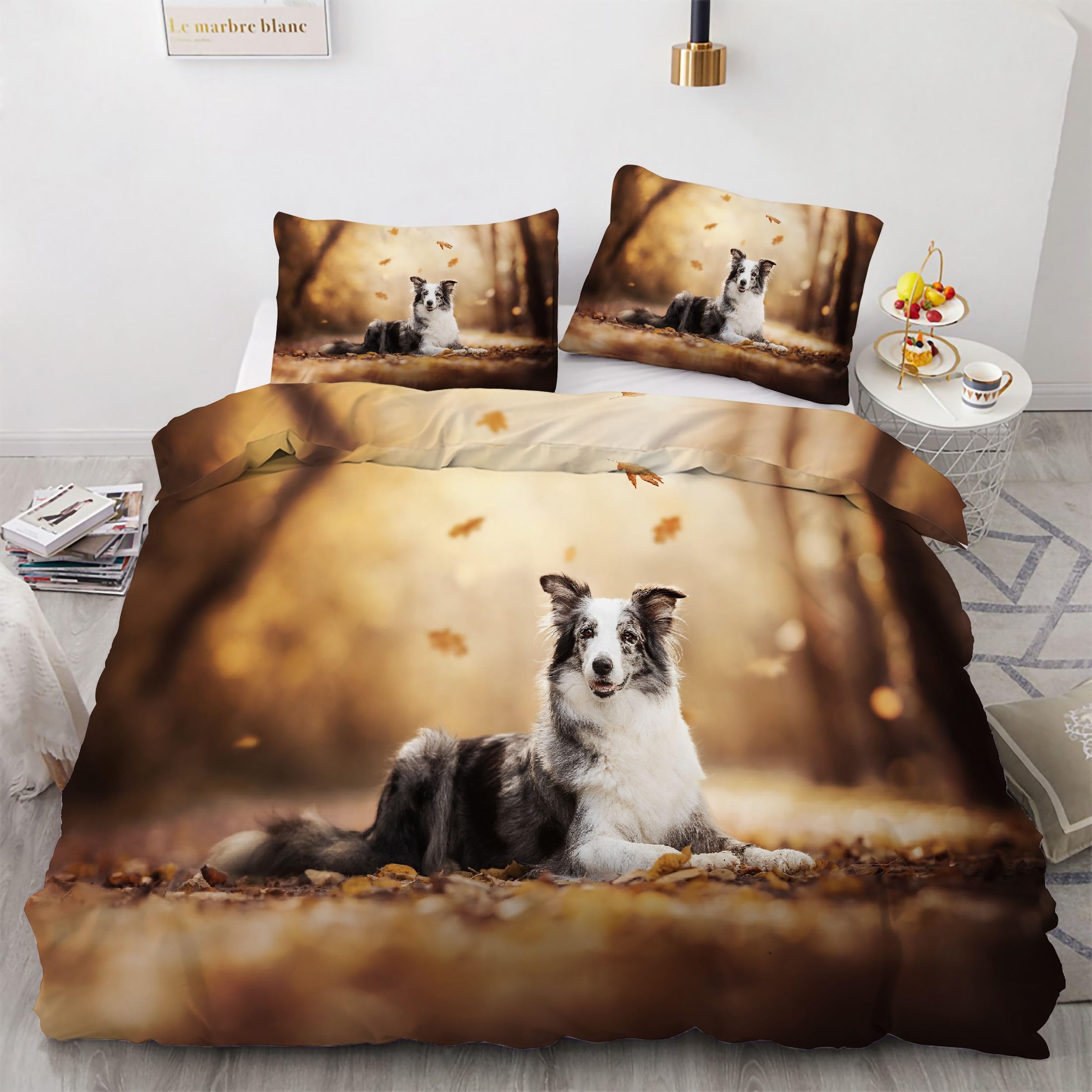 Housse de couette 200x200 chien de berger en microfibre douce anti-plis à zip