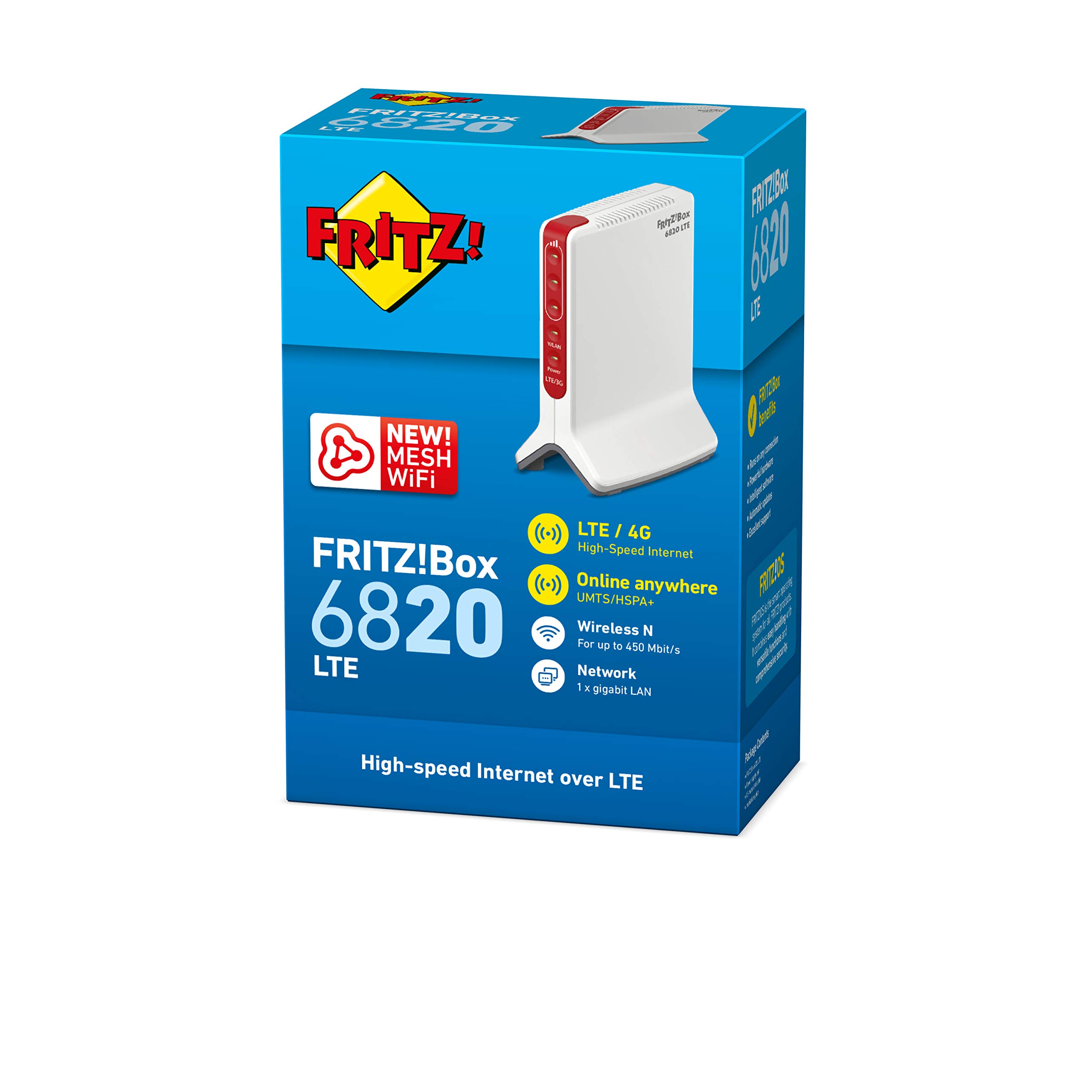 AVM FRITZ!Box 6820 LTE Router (LTE (4G), UMTS (3G), WLAN N bis 450 MBit/s, 1x Gigabit-LAN, internationale Version)