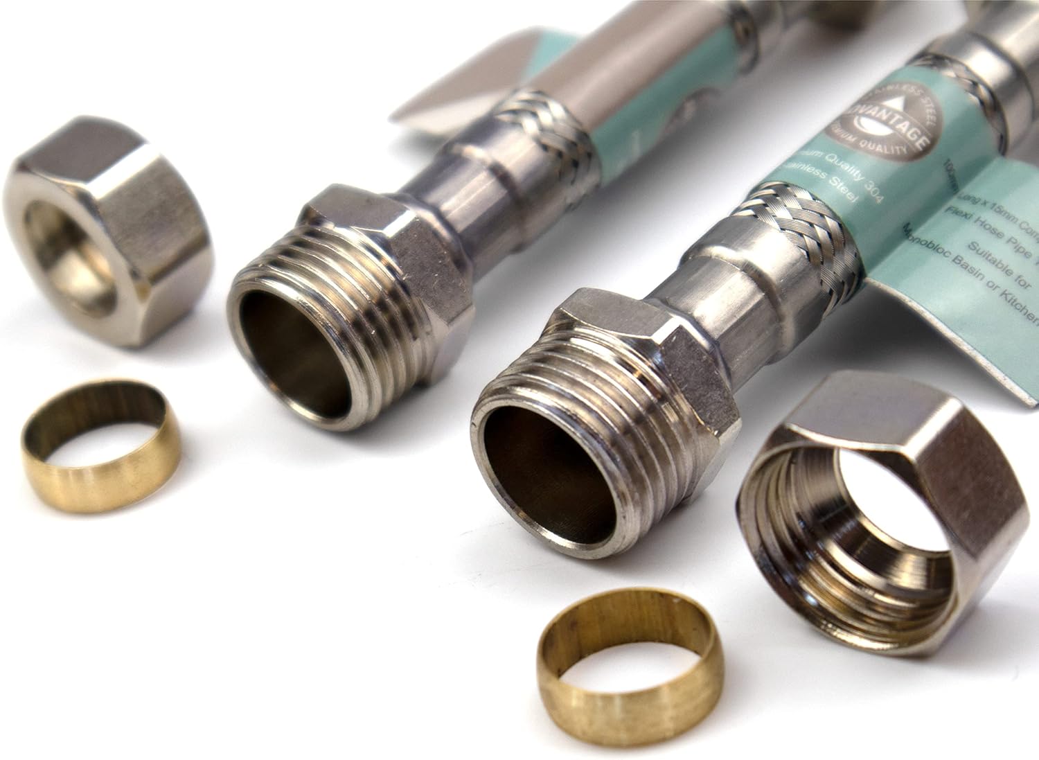 Xcel Home™ 2 x 1/2″ BSP x 15mm Compression (200mm Long) Flexible Tap Connector Pipes Monobloc