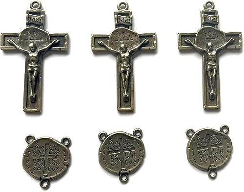 Miniatura 4 de Kit de rosario de bricolaje  3 juegos de centro de mesa de San Benito y crucifijo para la fabricación de joyas religiosas (antibronce, aleación de