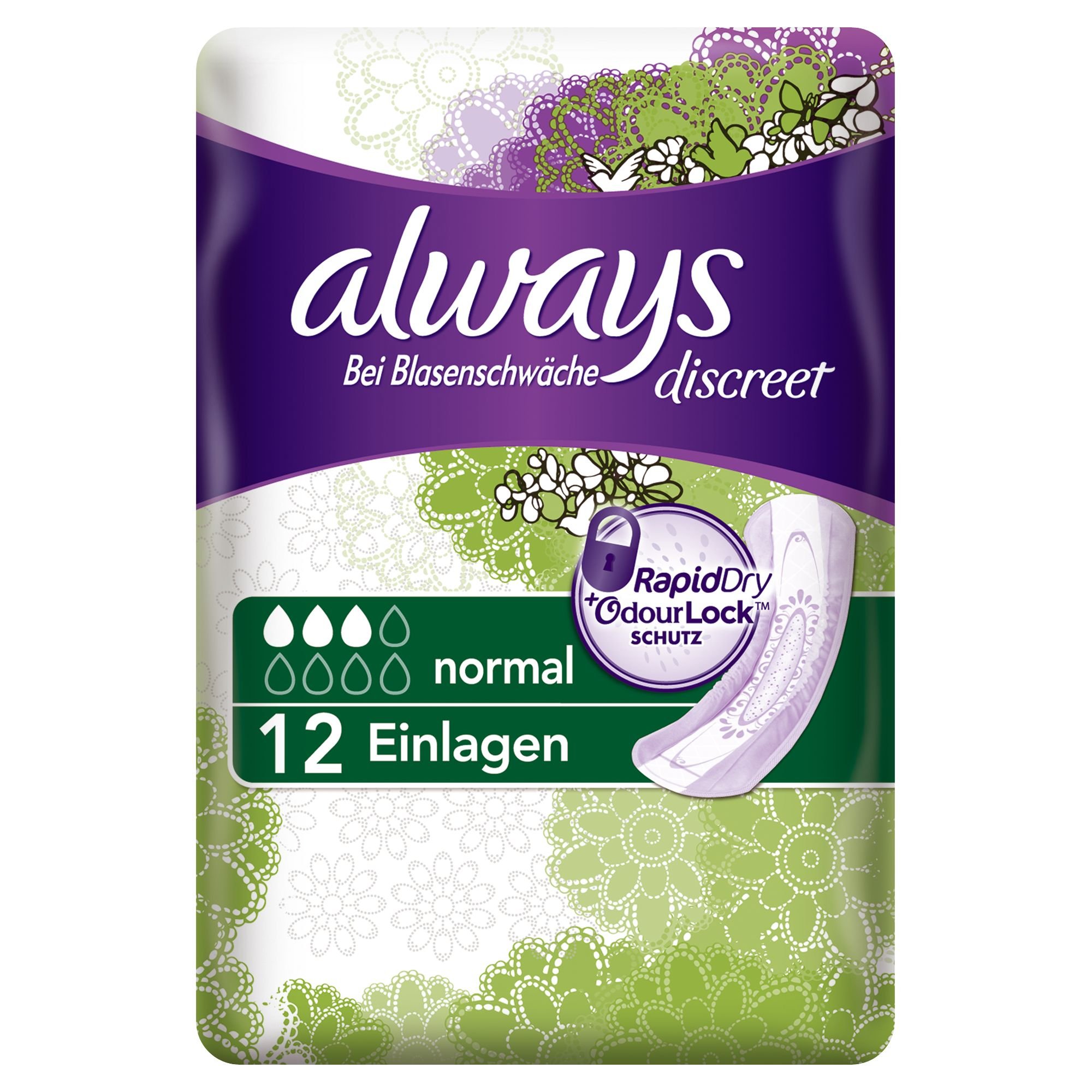 Always Discreet Incontinence Pads Normal for Bladder Weakness, Pack of 2 (2 x 12 Items)