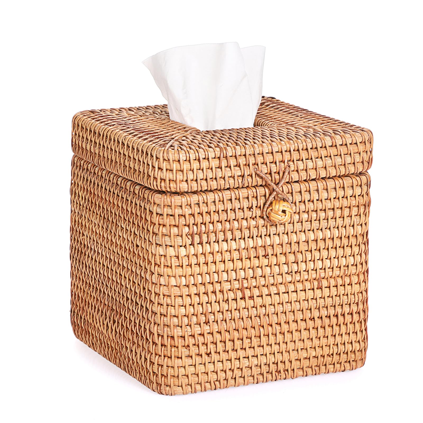 Hipiwe Boîte à mouchoirs carrée décorative en rotin tissé avec couvercle