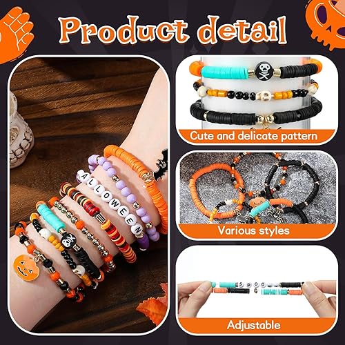 Miniatura 3 de Juego de 48 pulseras de Acción de Gracias Heishi Surfer con cuentas, pulseras de Acción de Gracias a granel, pulsera elástica de arcilla para