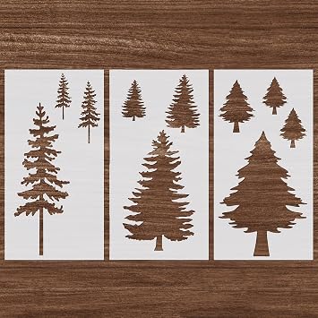 3Pcs Pine Tree Stencils, Reusable Forest Tree Mural Templates for Garden Fence Window Wall Furniture Mural