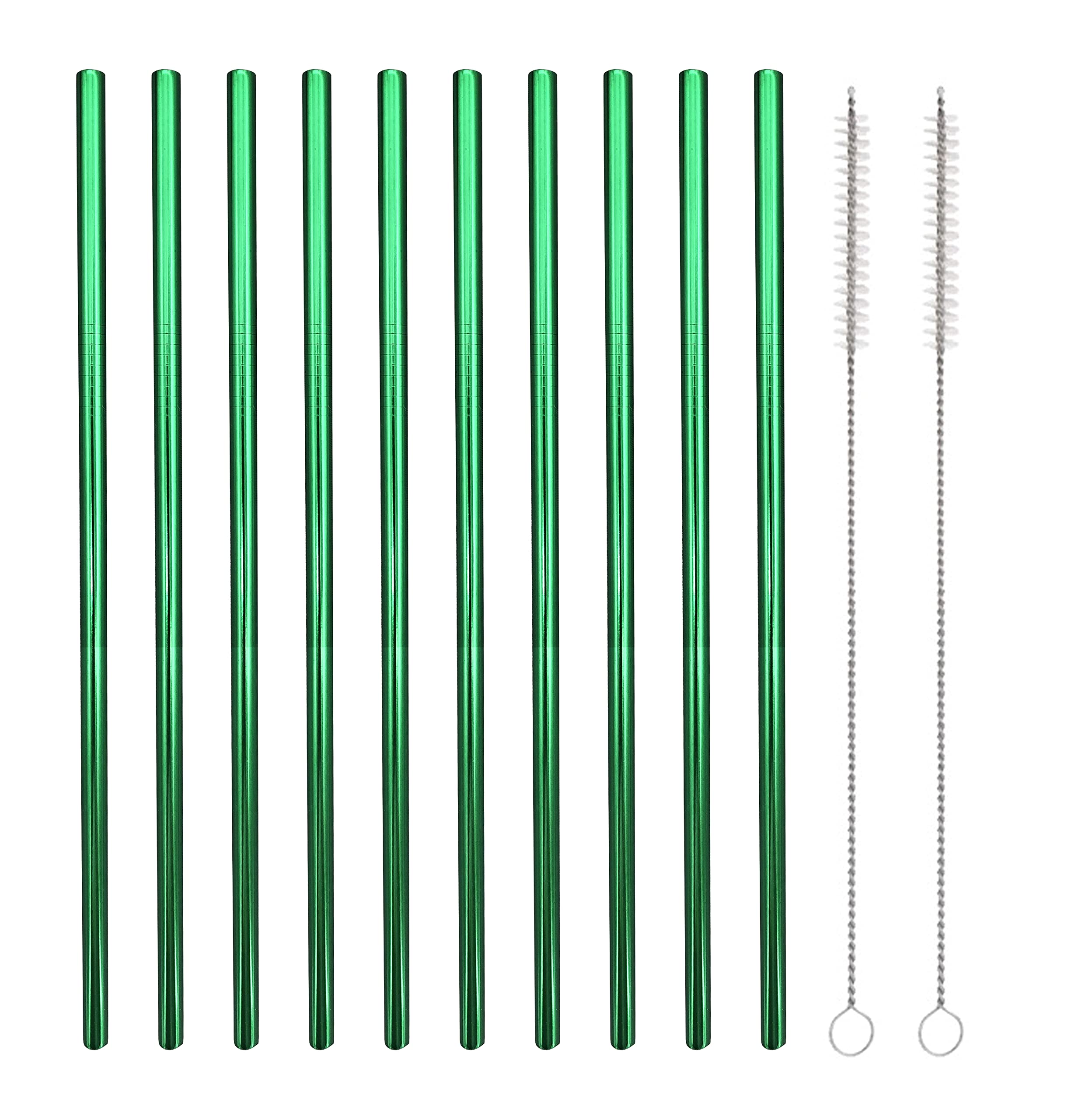 Stainless Steel Straws Reusable Straws Straight Metal Straws with 2 Cleaning Brushes (8.5 inch, Green)