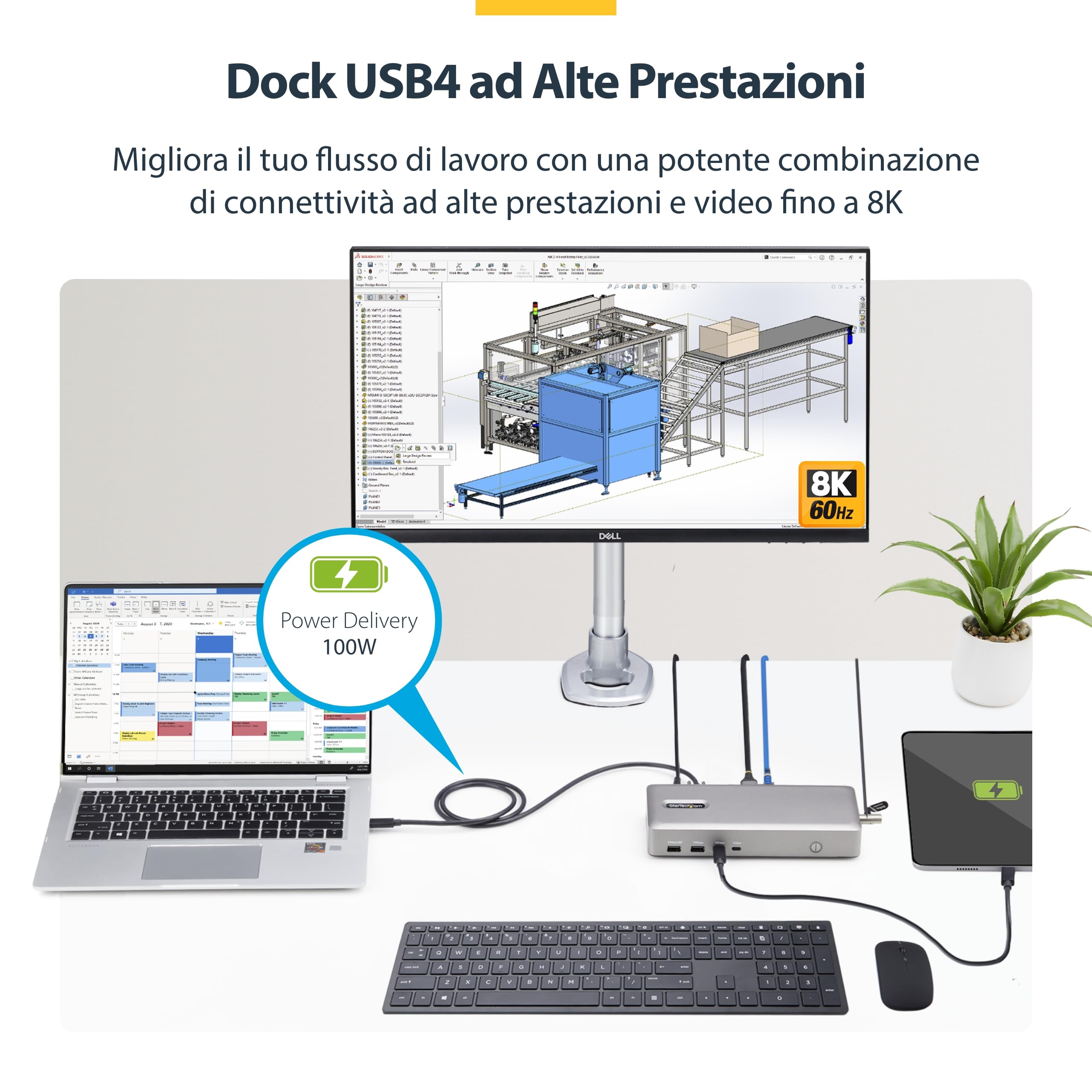 StarTech Dock USB4 Doppio 4K 120Hz o 8K 60Hz HDMI, 100W, 2.5GbE, Driverless | Uscita singola 8K a 60Hz o doppia 4K a 120Hz, Ideale per Windows e Mac, Plug and play