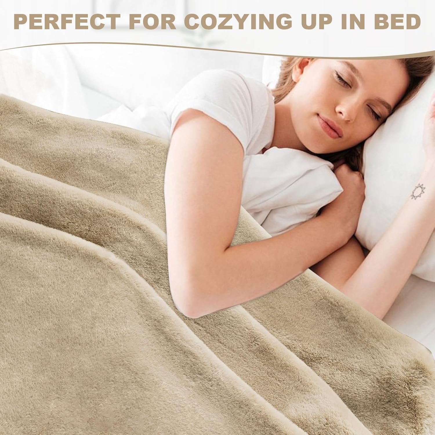 LiveGo Luxury 1000GSM Faux Mink Cashmere Throw Blanket, Super Heavy Warm Cozy Blankets for Couch Bed Sofa, Plush Elegant Soft Reversible Mink Blanket for Living Room Bedroom (Camel, 100x160cm)