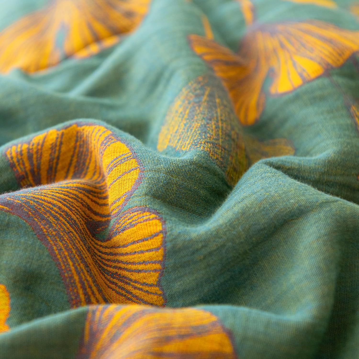 100% Cotton Muslin Jacquard Comforter Set, Floral Ginkgo Leaves Print, Soft Lightweight Reversible 3 Piece Bedding Sets for All Season, Green Yellow, Full/Queen(90"x90") - Image 7