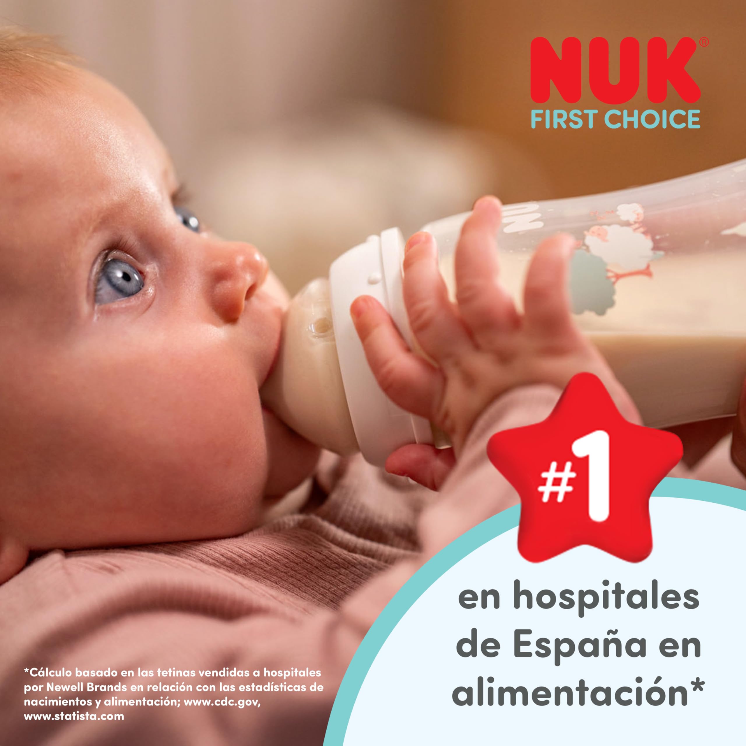 NUK First Choice Perfect Start Set de Biberones para Recién Nacidos | 0-6 Meses | 4 Anticólicos (150 ml, 300 ml), 2 Tetinas, 1 Chupete, 1 Cepillo para Biberones | Ballena | 8 Piezas