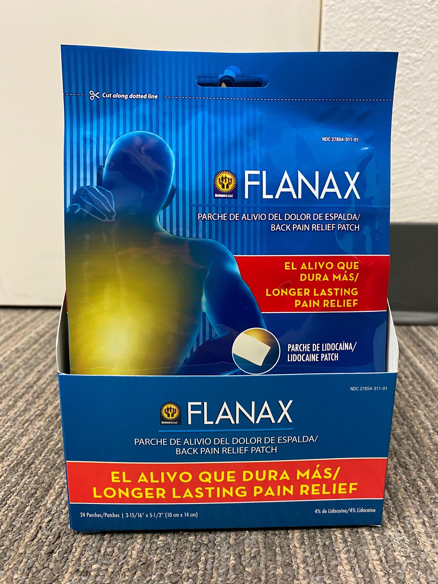 Flanax Lidocaine 4% Pain Relief Patches for Back, Neck, Shoulders, Muscle Sprains - Maximum Strength Topical Analgesic - Large 10 x 14cm - 12 Individually Packaged Patches in Retail Tray