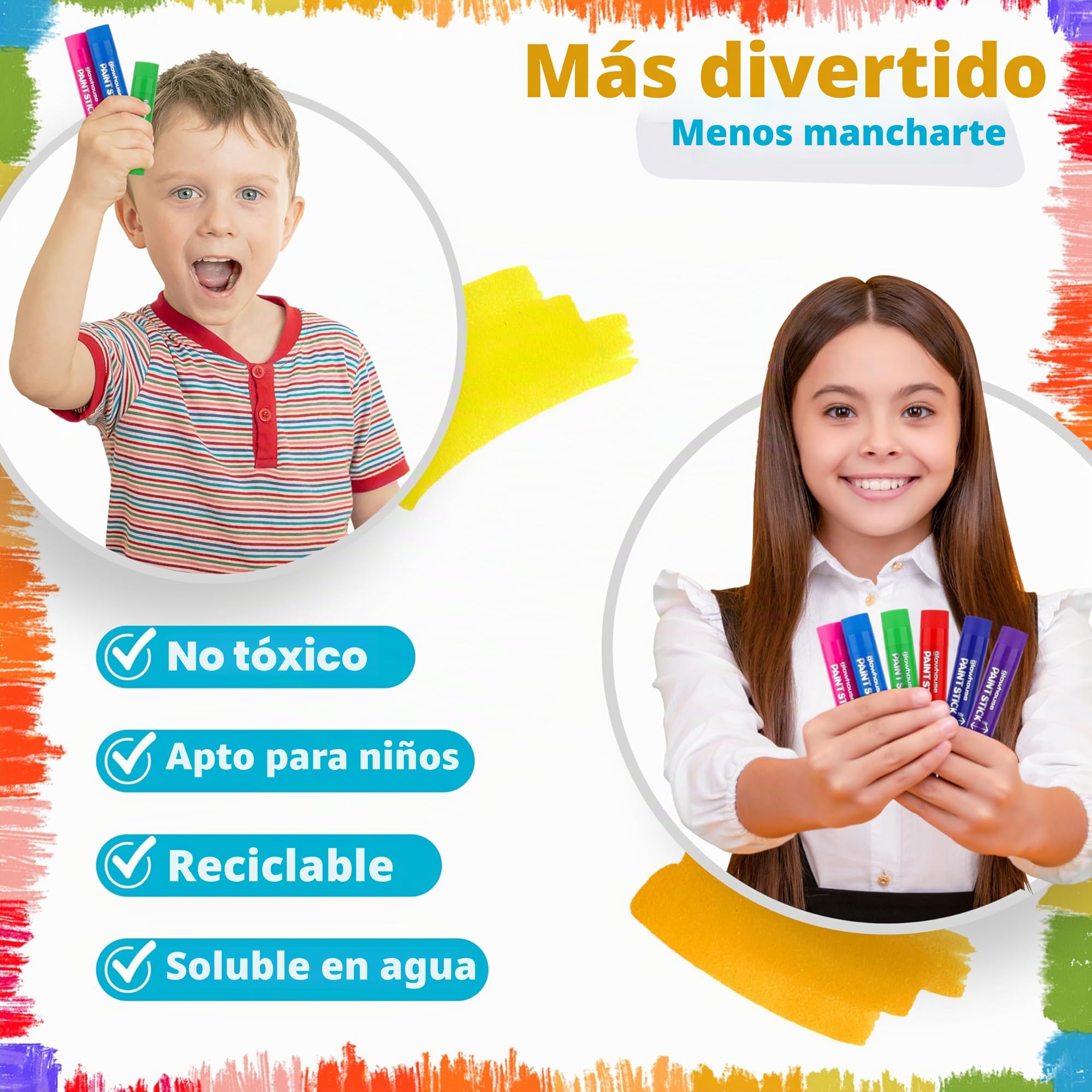 The Glowhouse Barras de pintura Tempera de colores clásicos, 12 unidades, no tóxicas, lavables, sin manchas, multicolor, para niños, paquete de 12, perfectas para proyectos de arte creativos