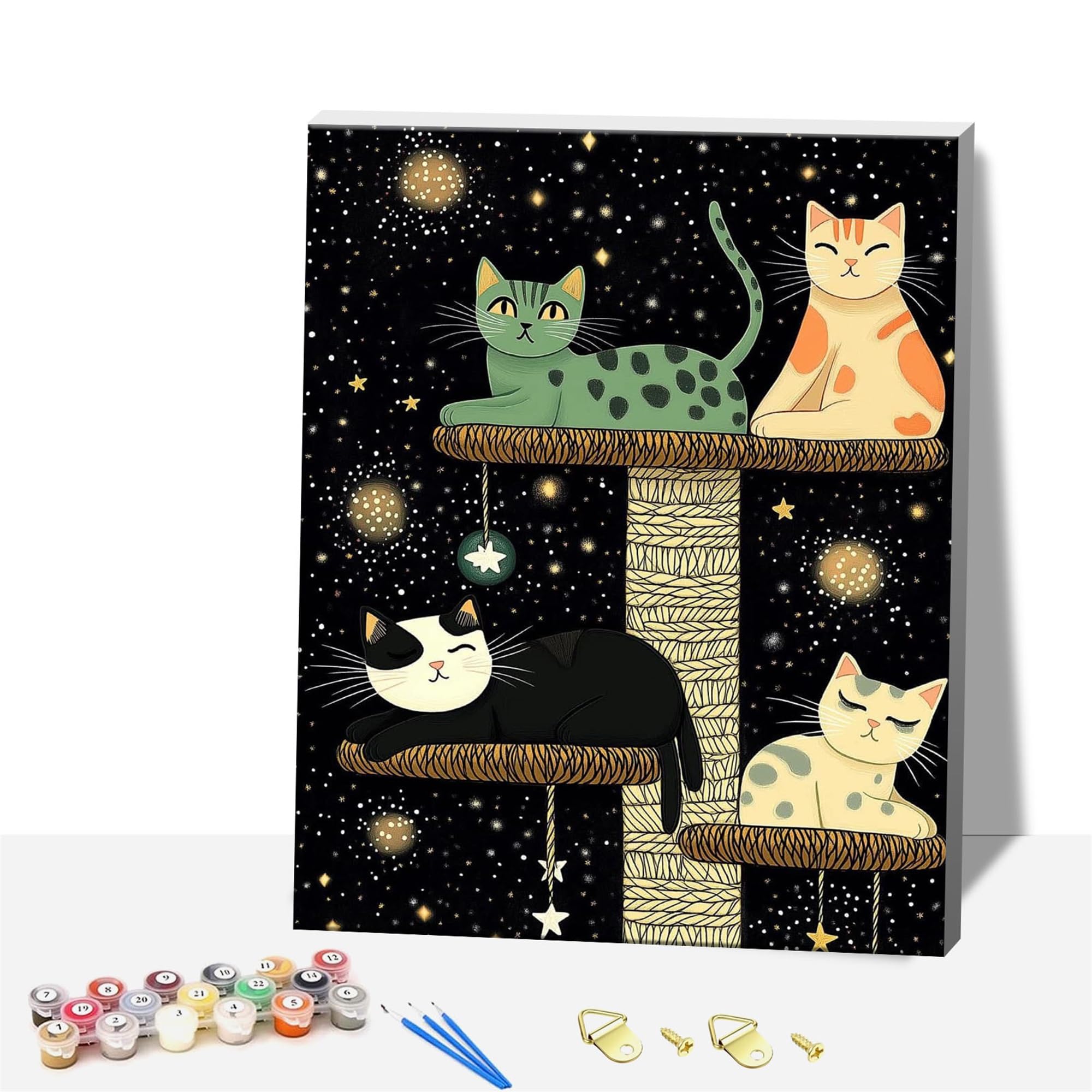 Zhosoho Four Cats Diy Wooden Framed Paint By Numbers Kits For Adults,Painting Kit On Canvas, Color By Numbers Acrylic,Mini Adult Paint By Number For Home Wall Decor,Gifts (Four Cats)