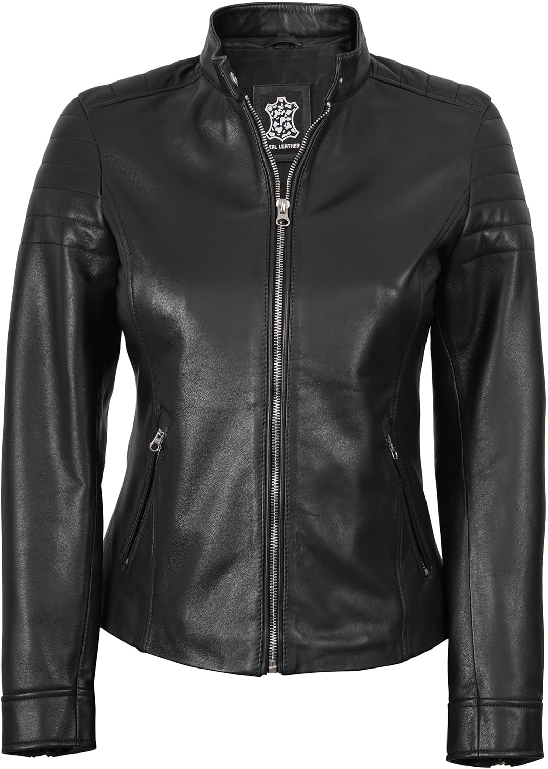 fjackets Leather Jacket Women - Cafe Racer Style Real Lambskin Leather Jackets For Womens - Stylish Jacket For All Seasons