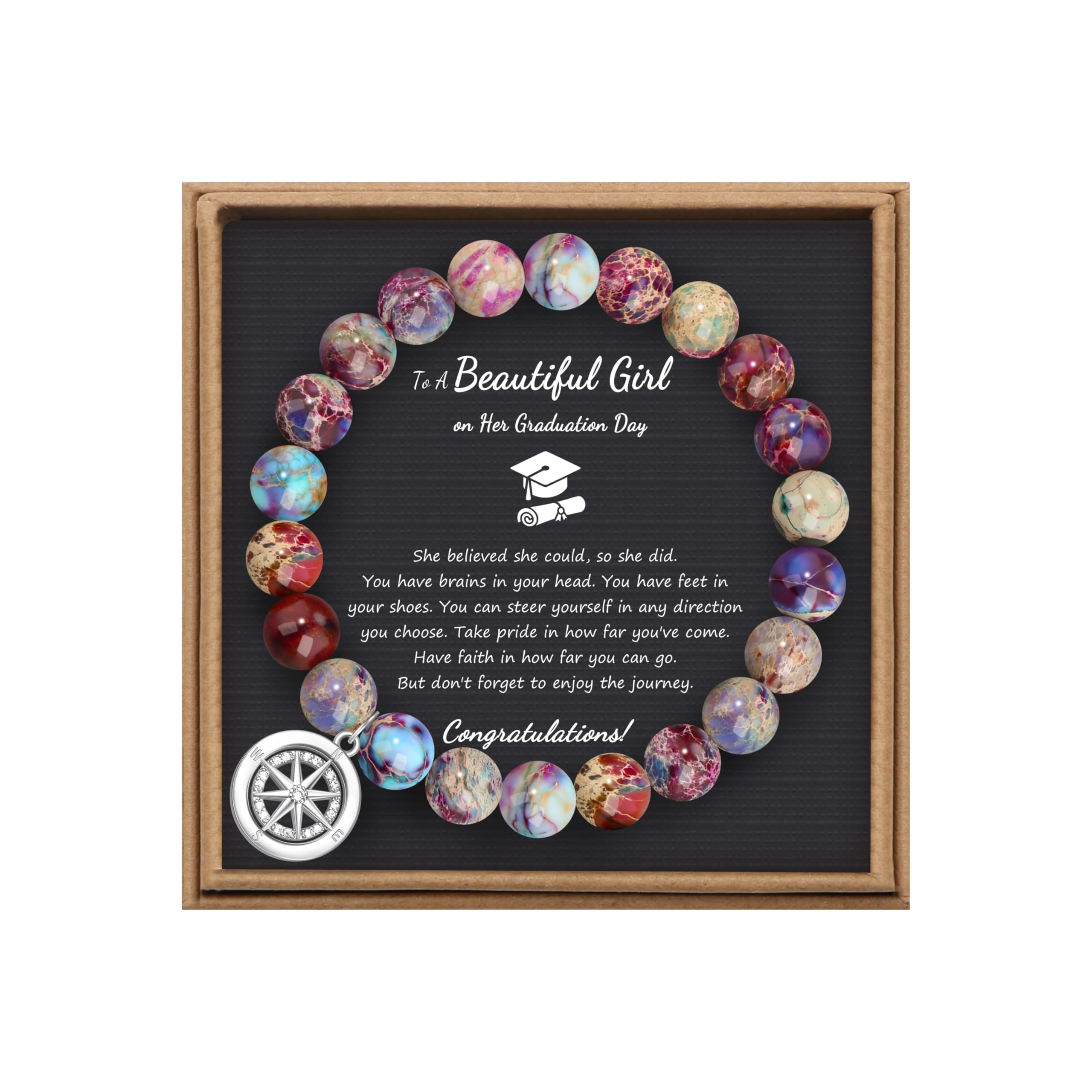 Joycuff Graduation Gifts for Her Him Class of 2026 Graduation Bracelets Inspirational Graduation Compass Bracelet for Women College Graduation Gift for Him Her