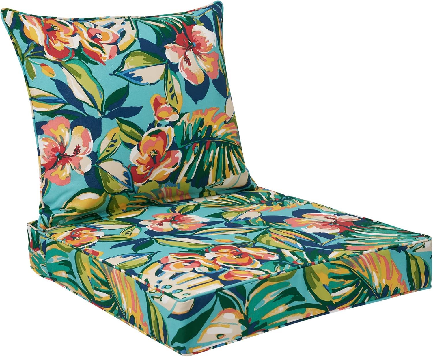 FUNHOME Outdoor Seat Cushion Set 24 x 24 x 4 Inch,Water Resistant Outdoor Chair Cushions for Patio Furniture,Thick Deep Seating Pads for Outside Chair Sofa Couch, Rosario Flower Leaf