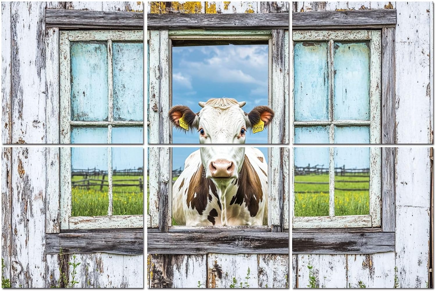 6 Pack Art Acoustic Panels Rustic Cow Funny Cows Window