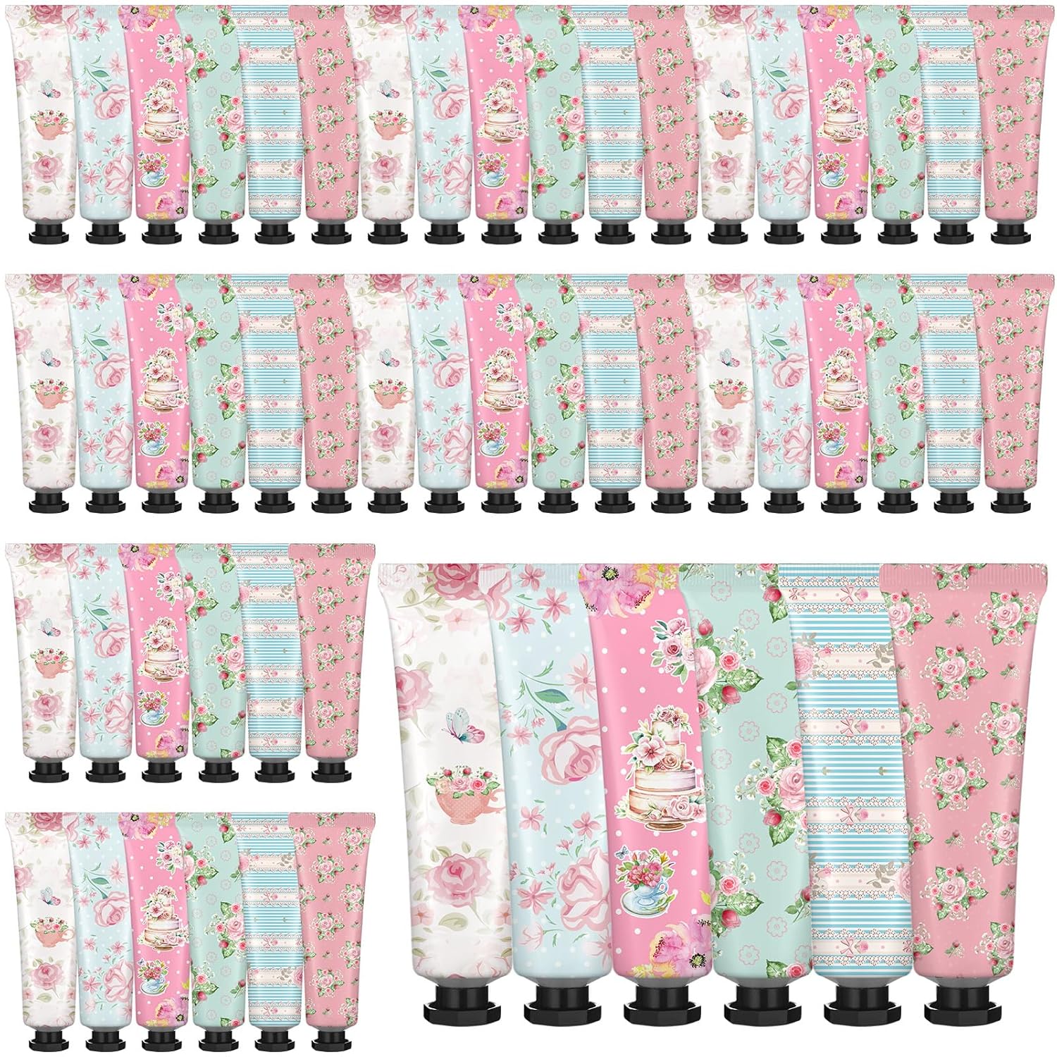 Tea Party Hand Cream Gift Set Wonderland Floral Tea Party Favor Flower Moisturizing Hand Lotion Bulk Dry Cracked Care Cream Teapot Favor Boxes Treat Gift Goodie for Baby Shower, 30 ml(48 Pcs)