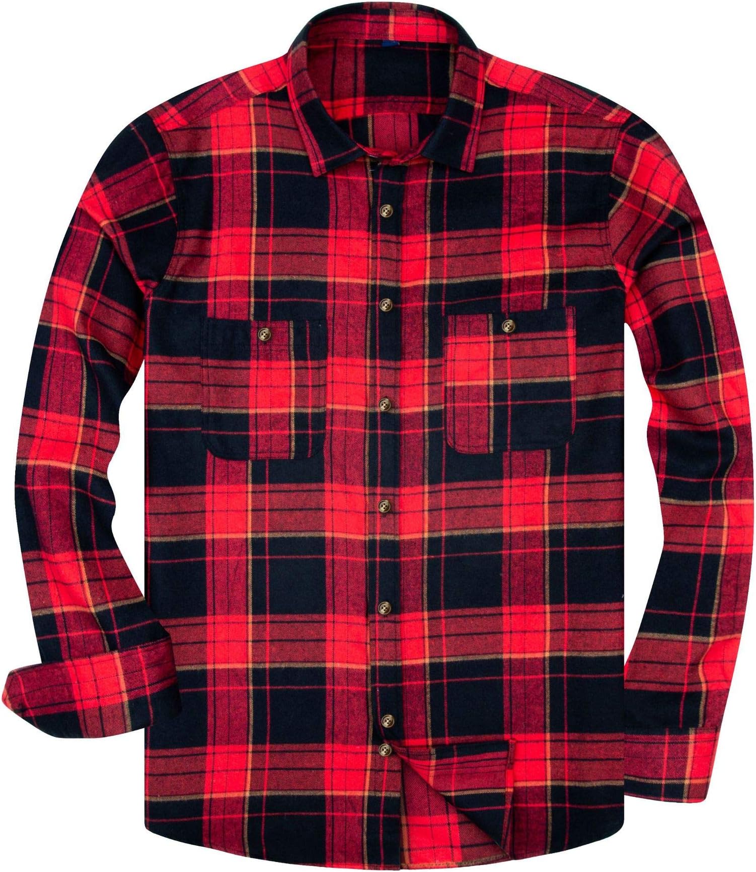siliteelonFlannel Shirt Men Cotton Country Checked Men's Shirt Black Red Regular fit Plaid Shirt Casual Lumberjack Shirt for Men Western Work