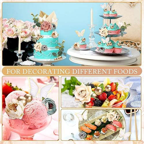 Miniatura 3 de Paquete de 34 decoraciones para tartas, decoraciones de cumpleaños de SPOKKI con hojas de flores artificiales, decoración de pastel de palma, mini