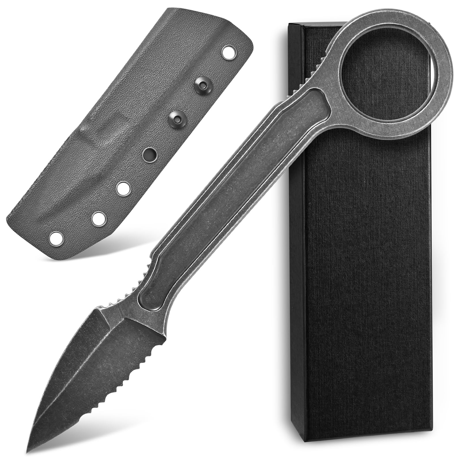 Ccanku C1134 Fixed Blade Knife,D2 Blade Stainless Steel Handle EDC Tool Knife for Survival, Camping Outdoor with K Sheath(Jagged)