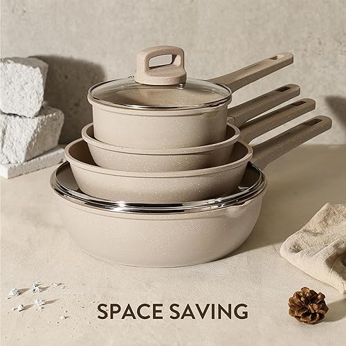 Miniatura 5 de CAROTE Juego de ollas y sartenes antiadherentes, juego de utensilios de cocina de inducción, juego de cocina antiadherente, juego de ollas y