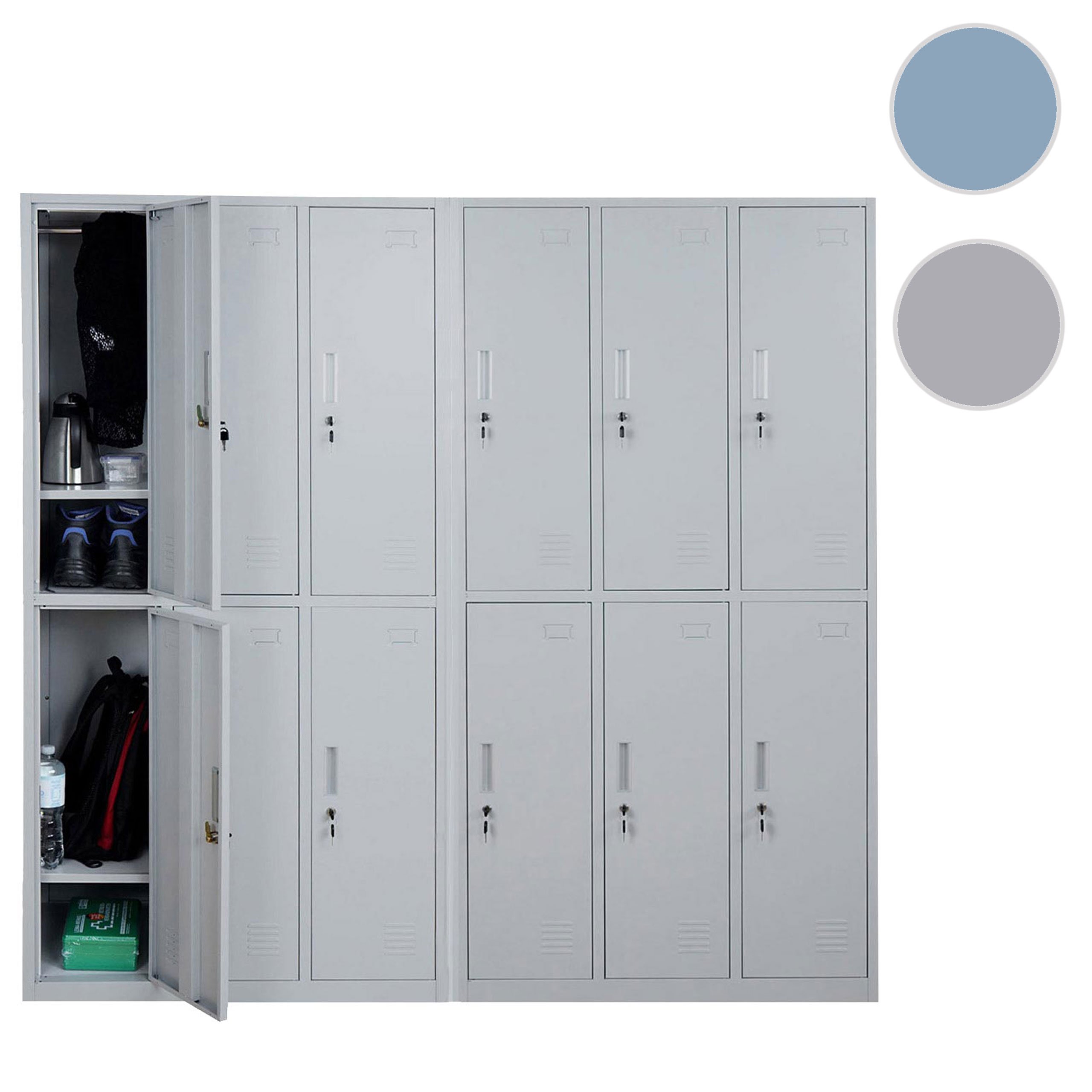Mendler Schließfach Boston T829, Schließfachschrank Wertfachschrank Spind, Metall 12 Fächer - grau