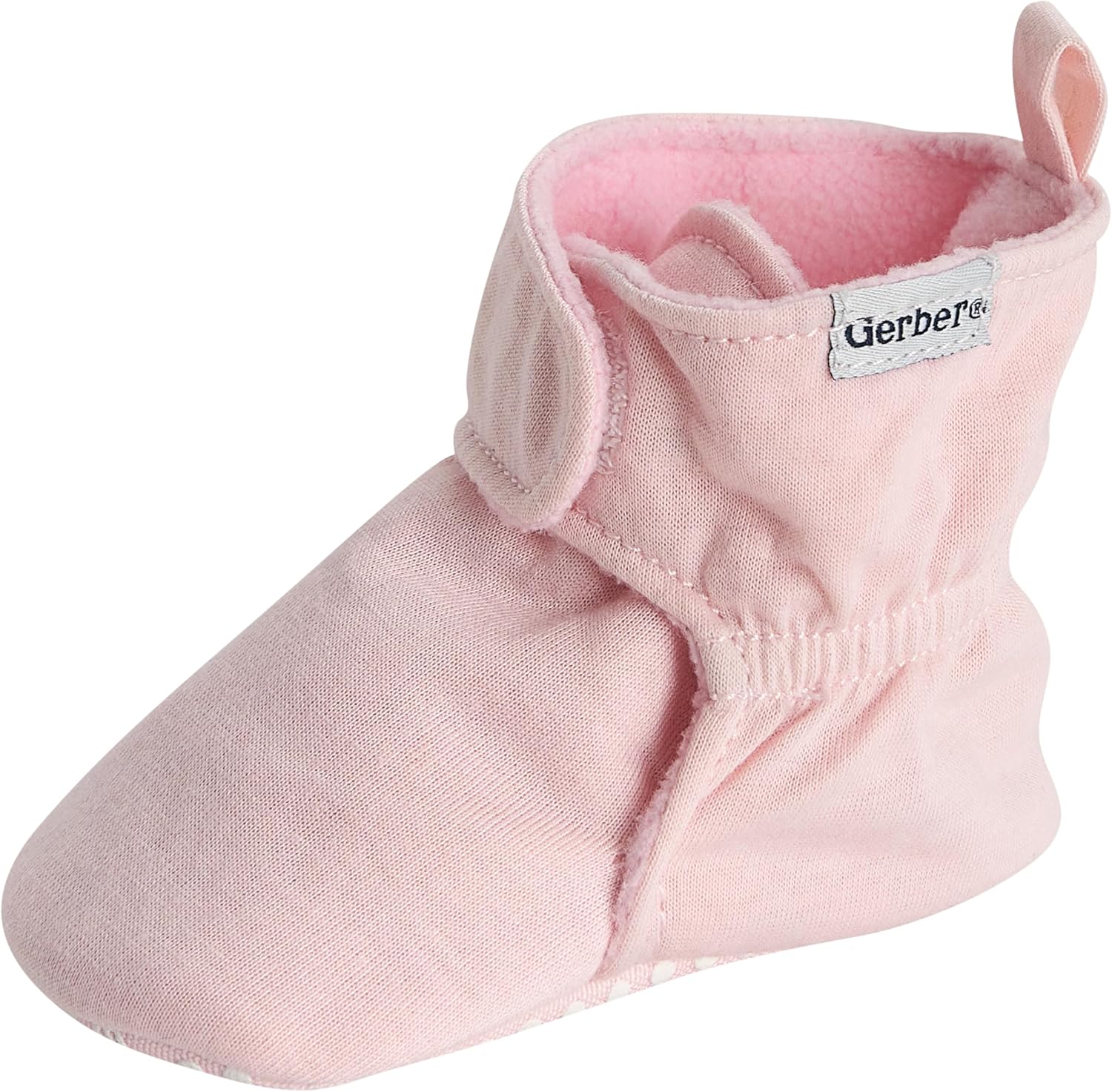 Gerber Baby Fleece Lined Wrap Fasten Non Skid Soft Slipper Booties, Pink, 6 9 Months Unisex Infant