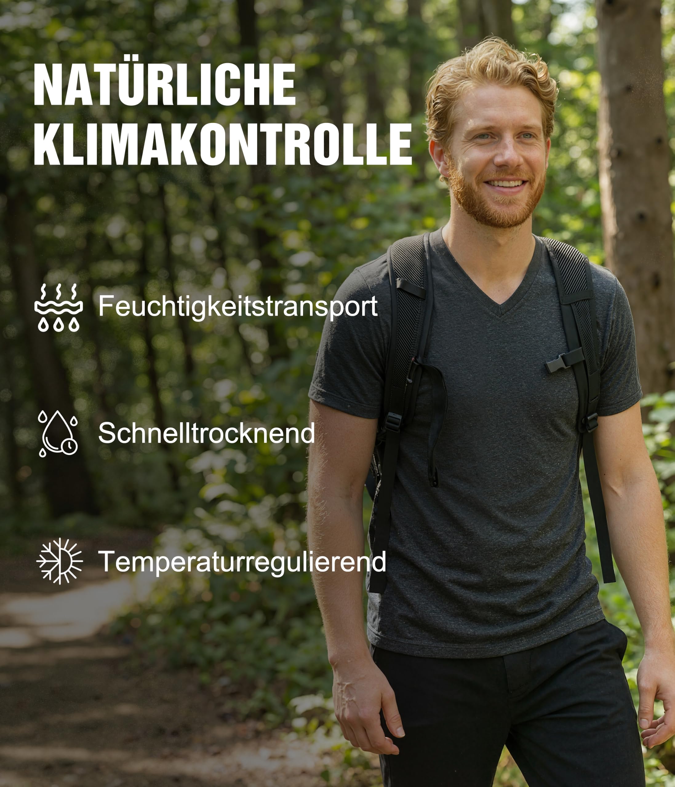 2er Pack Merino Shirt Herren Kurzarm,Atmungsaktiv Merinowolle Unterhemd mit V-Ausschnitt,Komfortabel Leicht Unterwäsche Männer,Weich Thermooberteile