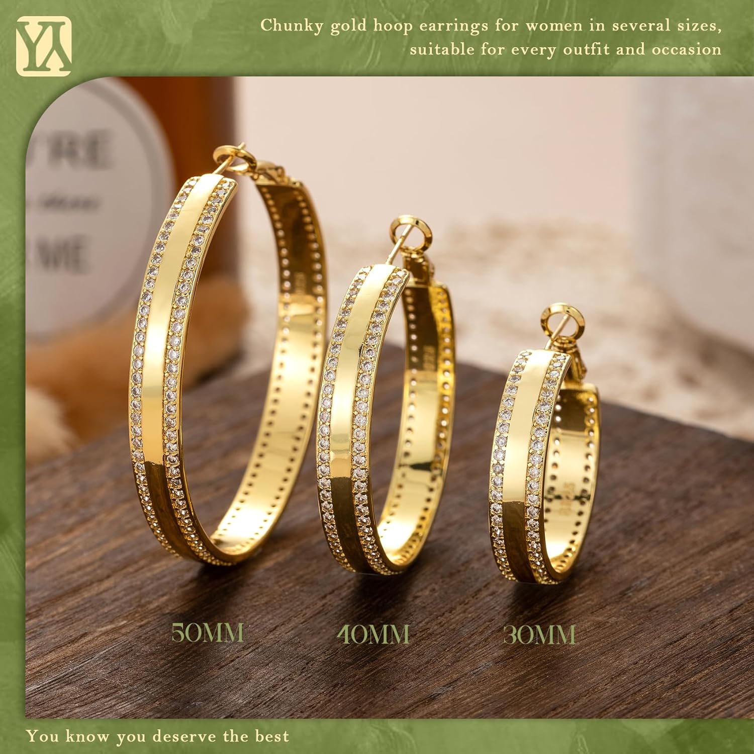 YOUNGYUE Sparkly 925 Sterling Silver Hoop Earrings Non Tarnish Large Rhinestone Hoop Earrings Hypoallergenic Cubic Zirconia Large Silver Chunky Hoop Earrings for Women with Crystal 25/30mm - Image 6