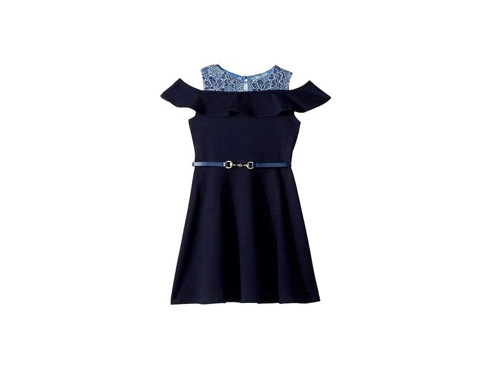 

Us Angels Texture Knit and Lace Dress (Little Kids) (Navy) Girl's Dress
