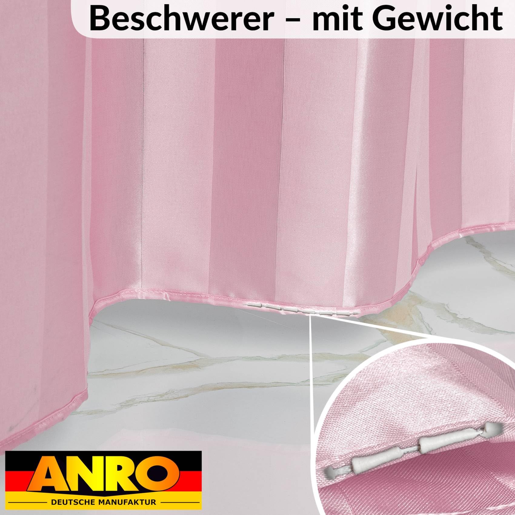 ANRO Tenda da doccia Rosa - poliestere impermeabile, lavabile, antimuffa, con anelli - 240 x 200 cm