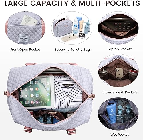 Miniatura 4 de LOVEVOOK Bolsa de lona de viaje, bolsas de fin de semana para mujer con compartimento para zapatos, bolsa de mano con bolsa de aseo personal, bolsa