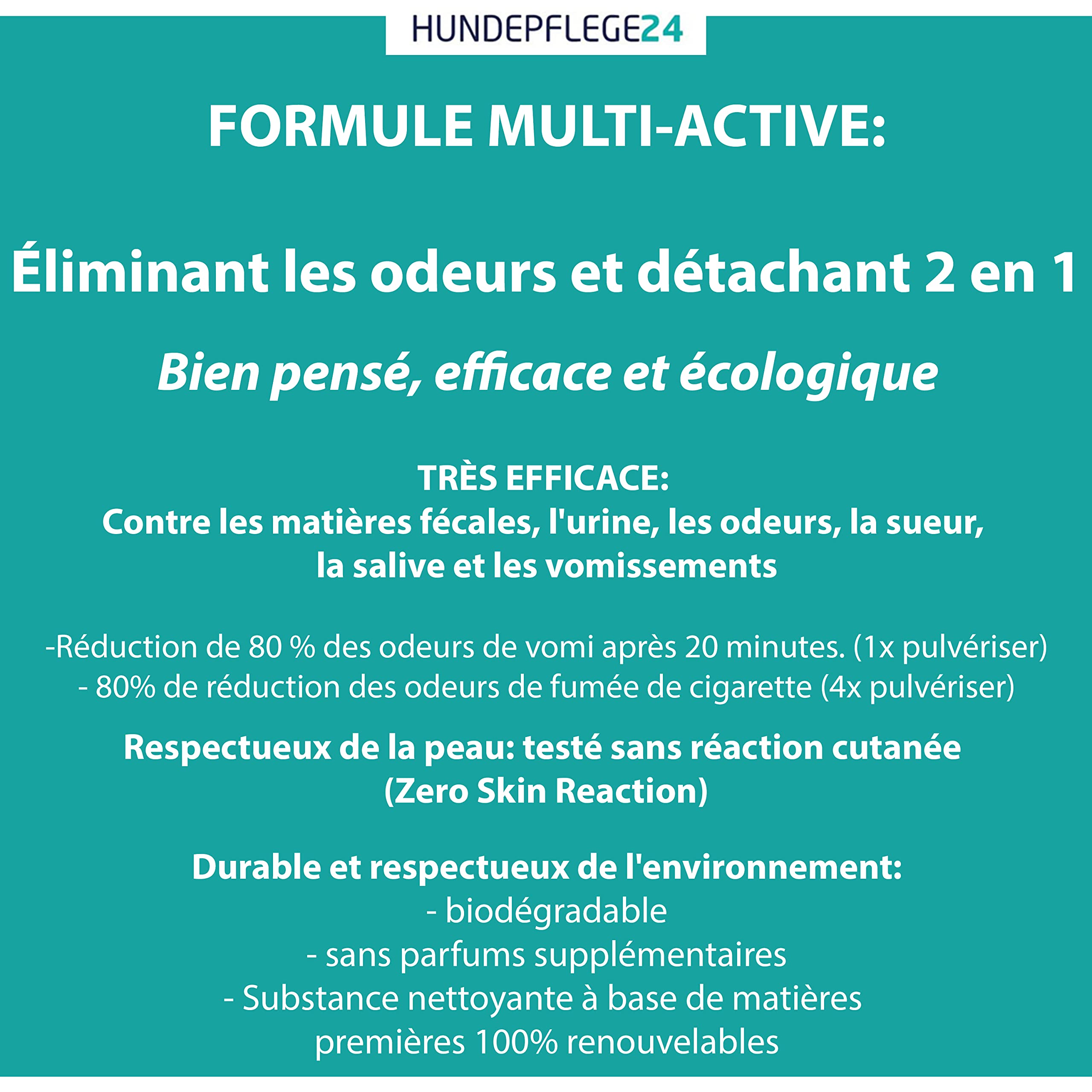 Destructeur d'odeur & détachant en Spray 1 Litre - Action extrêmement Efficace Contre Urine, excréments, vomissures et salive de Chiens et Chats - Neutraliseur d'odeur & nettoyant