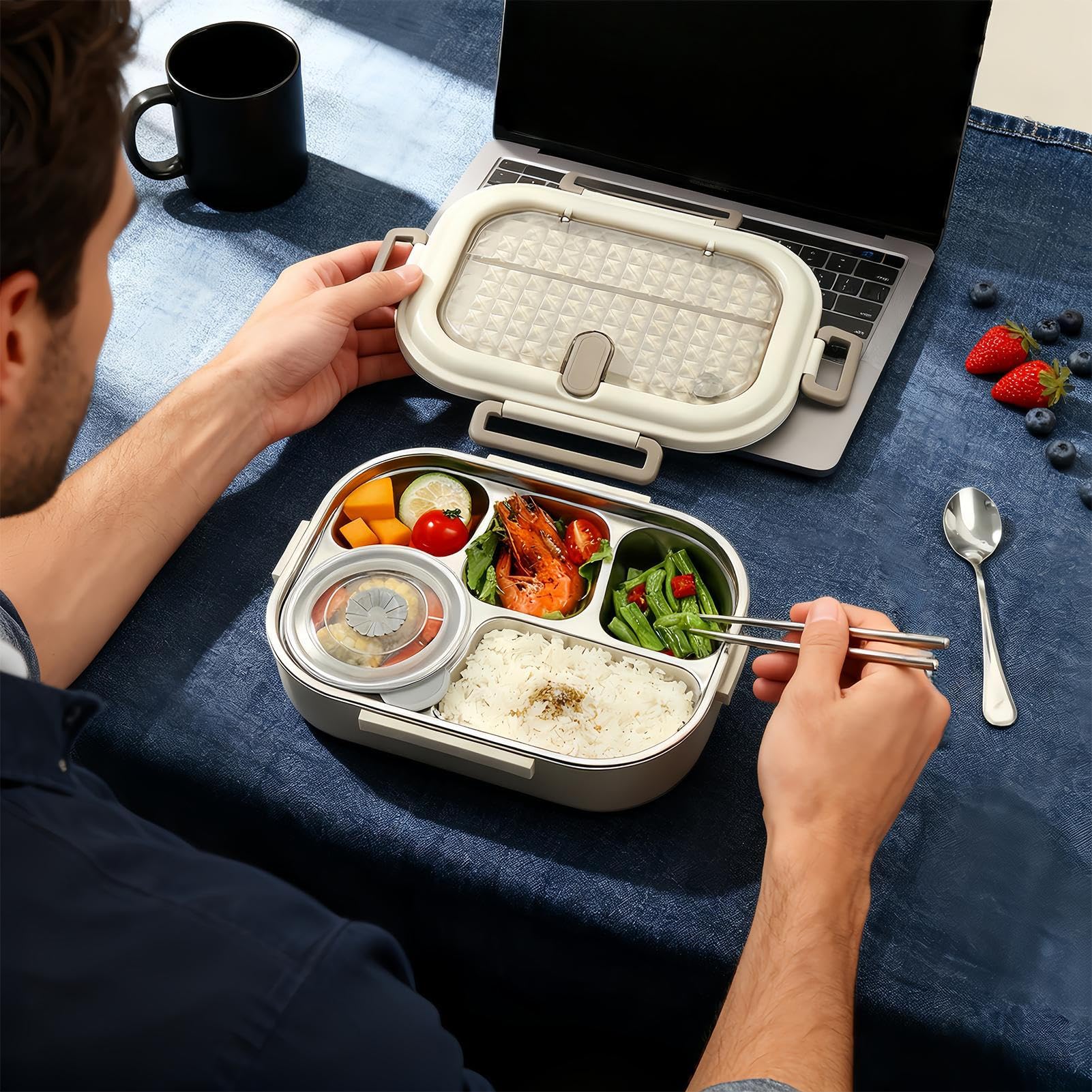 de almuerzo genérica | Leak Proof Lid Boxes with Lock Clip | Stainless Steel Reusable Food Container for School Camping Spring Trip Commuting Fruits Soup Snacks Snacks Vegetables