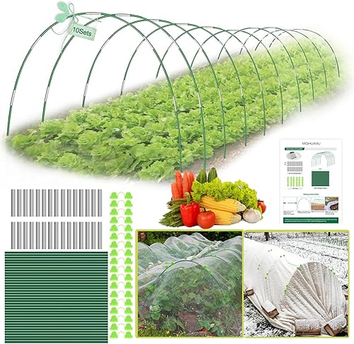 Miniatura 1 de 60 aros de jardín para camas elevadas, 10 juegos de aros de jardín de 8.5 pies de largo, aros de invernadero de fibra de vidrio sin óxido, túnel de