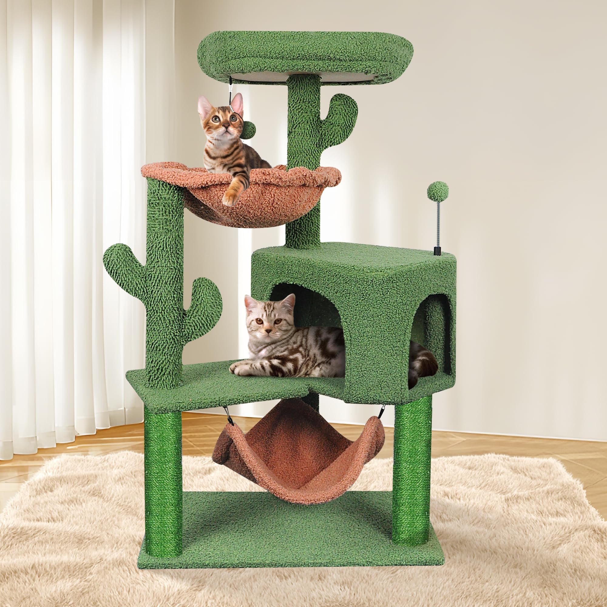 YUNIQUE Albero tiragraffi con tiragraffi e grande amaca, verde