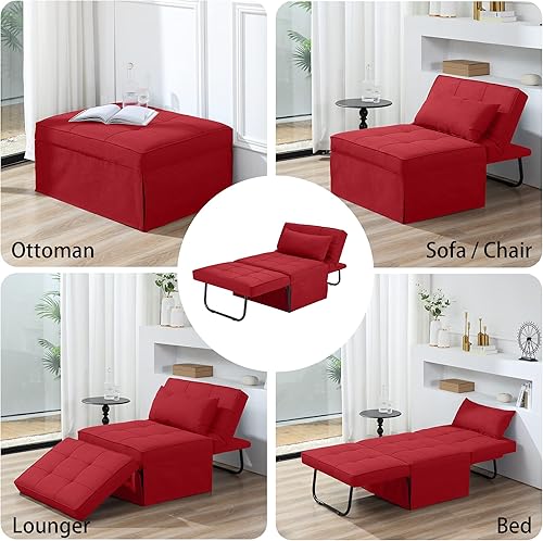 Miniatura 27 de Sofá cama estilo otomana plegable multifuncional 4 en 1, de lino transpirable, con silla convertible moderna de respaldo ajustable, para sala de