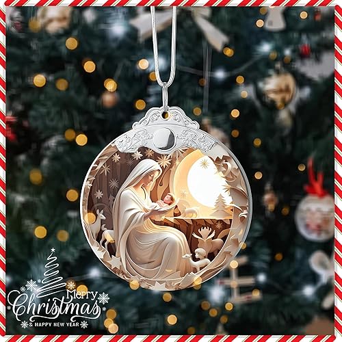 Miniatura 8 de Adorno de Navidad, Diseño de Natividad Blanco, Adorno Religioso de Navidad, Adorno Colgante, Acrílico, 2023, 4 pulgadas, para Fiesta Navideña