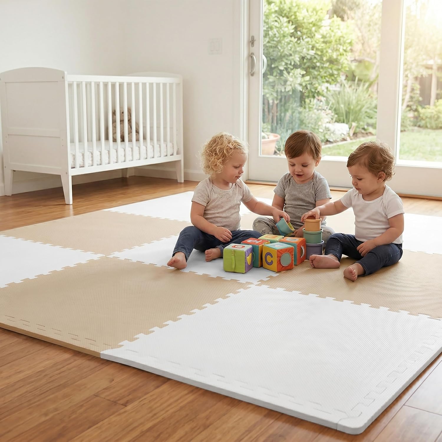 FlooringInc Baby Play Mat for Floor, Extra Large 2'x2' Foam Floor Tiles for Kids, Soft Interlocking Puzzle Mat, 1/2 Inch Thick, Non-Toxic EVA (Earthy, 24 Tile Pack, 96 Sq Ft)
